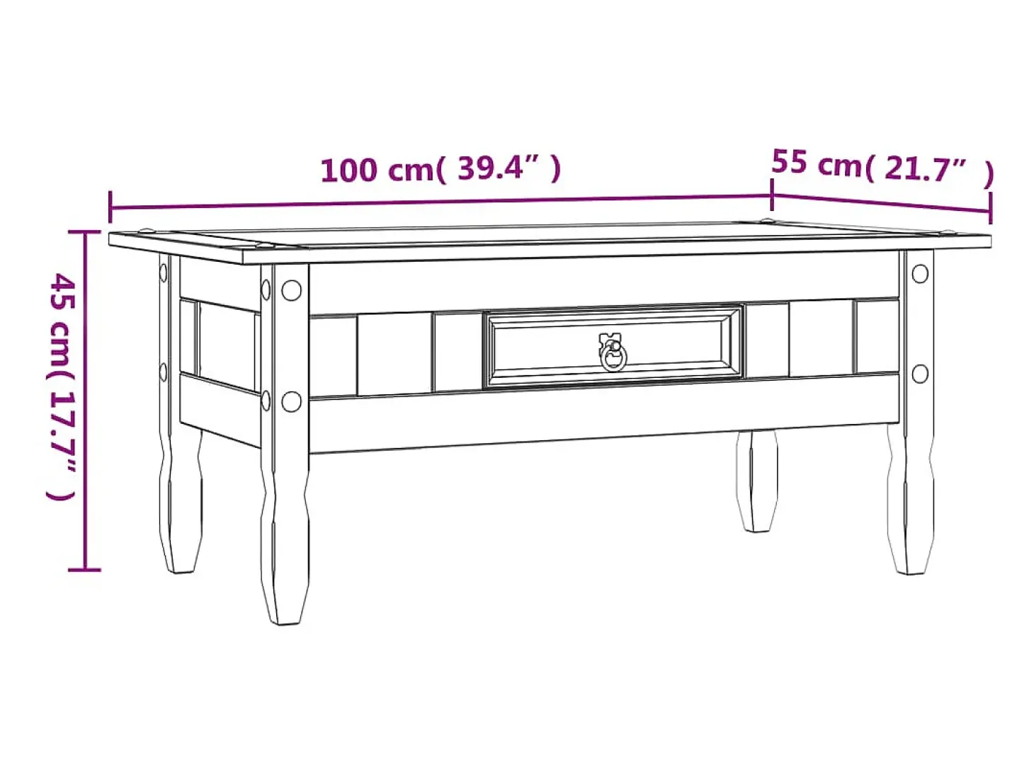 Mesa de centro Corona Range pino mexicano gris 100x60x45 cm