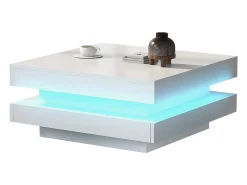 Mesa de centro cuadrada - 70 x 70 x 36 cm - con LED de 16 colores - aglomerado - blanco
