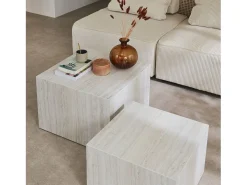 Mesa de centro cuadrada con efecto mármol, set de 2 blanco