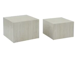 Mesa de centro cuadrada con efecto mármol, set de 2 blanco