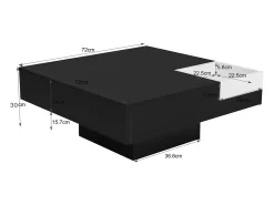 Mesa de centro cuadrada con caja de almacenamiento extraíble - Luces LED en la parte inferior - Negro