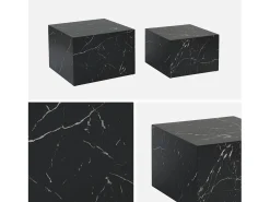 Mesa de centro cuadrada con efecto mármol, set de 2 negro