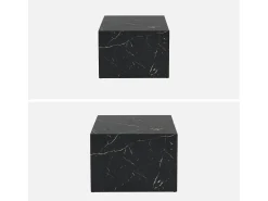 Mesa de centro cuadrada con efecto mármol, set de 2 negro