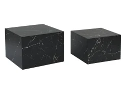 Mesa de centro cuadrada con efecto mármol, set de 2 negro