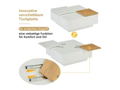 Mesa de centro cuadrada con 4 cajones y 2 bandejas deslizantes pequeñas - 75 x 75 x 33,5 cm - Tablero de partículas - Blanco