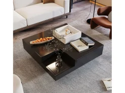 Mesa de centro cuadrada con caja de almacenamiento - 72 x 72 x 30 cm - LED - Tablero de partículas - Negro + blanco
