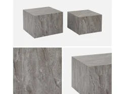 Mesa de centro cuadrada con efecto mármol, set de 2 gris