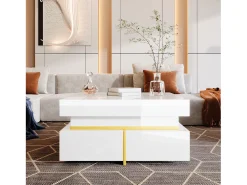 Mesa de centro cuadrada de alto brillo con 2 cajones - Tablero de partículas - Color blanco