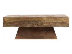 Mesa de centro cuadrada de madera reciclada con patrón de espiga y almacenamiento