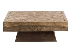 Mesa de centro cuadrada de madera reciclada con patrón de espiga y almacenamiento