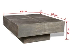 Mesa de centro cuadrada de madera maciza de mango marrón