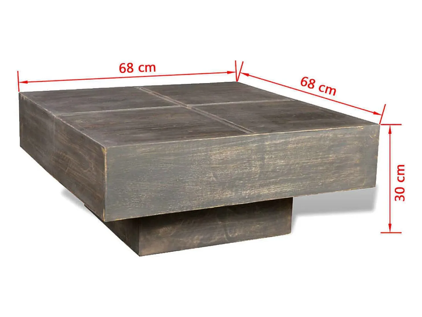 Mesa de centro cuadrada de madera maciza de mango marrón