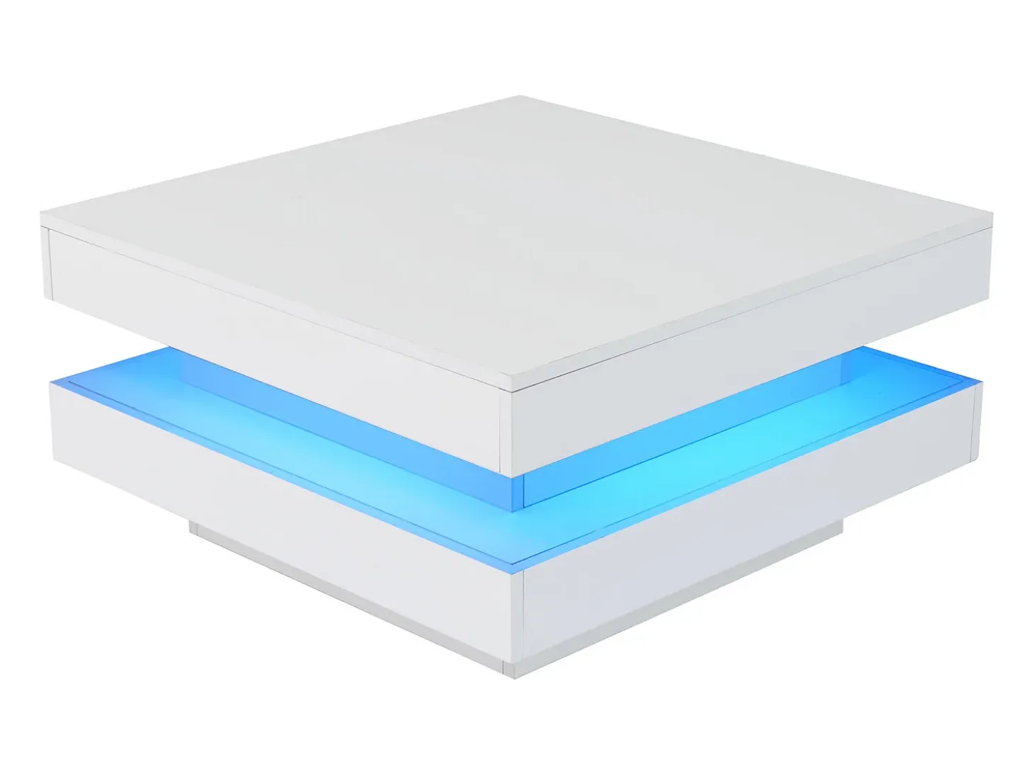 Mesa de centro cuadrada iluminada 70x70 cm, iluminación LED Bluetooth, diseño futurista, lacada en blanco