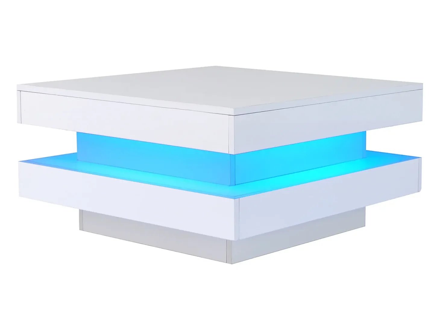 Mesa de centro cuadrada iluminada 70x70 cm, iluminación LED Bluetooth, diseño futurista, lacada en blanco