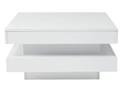 Mesa de centro cuadrada iluminada 70x70 cm, iluminación LED Bluetooth, diseño futurista, lacada en blanco