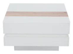 Mesa de centro cuadrada 70x70x39cm con tapa extensible y espacio de almacenaje oculto, color blanco y madera clara