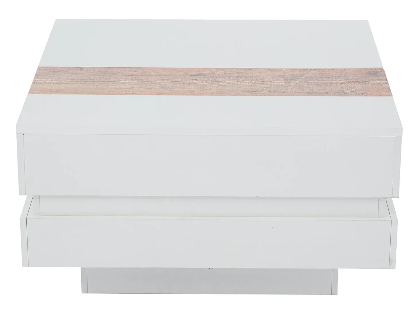 Mesa de centro cuadrada 70x70x39cm con tapa extensible y espacio de almacenaje oculto, color blanco y madera clara