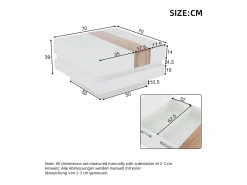 Mesa de centro cuadrada 70x70x39cm con tapa extensible y espacio de almacenaje oculto, color blanco y madera clara