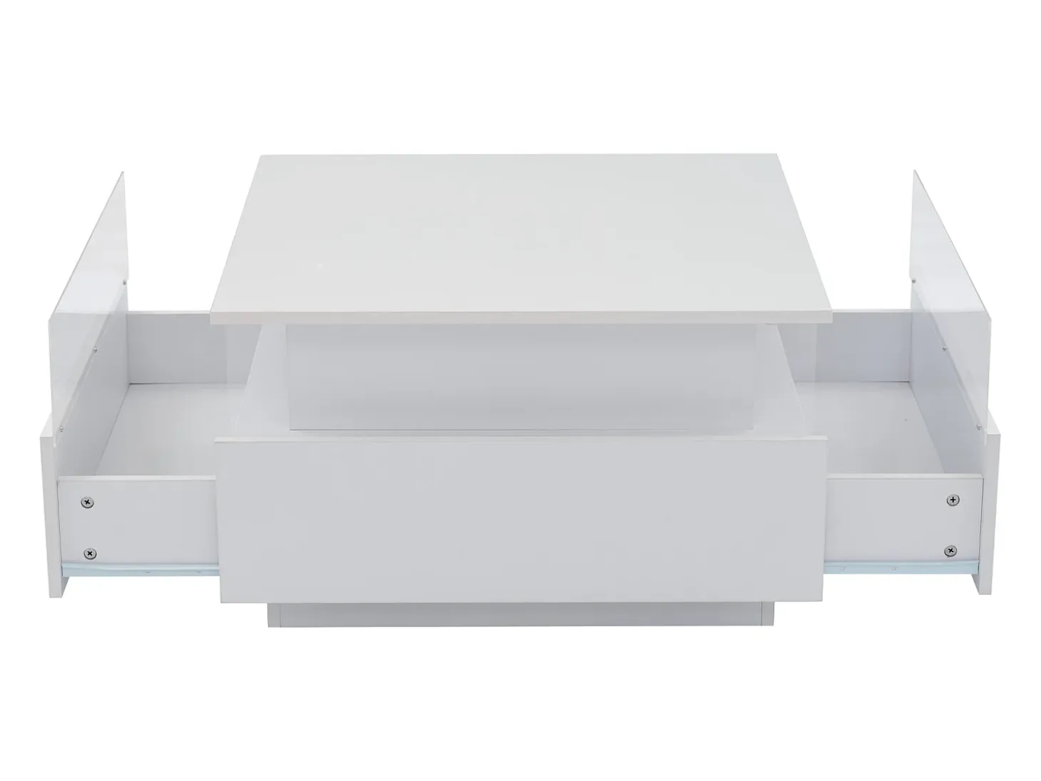 Mesa de centro cuadrada 70x70x41cm con 2 cajones y LED, cuerpo en lacado blanco brillo