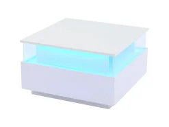 Mesa de centro cuadrada 70x70x41cm con 2 cajones y LED, cuerpo en lacado blanco brillo