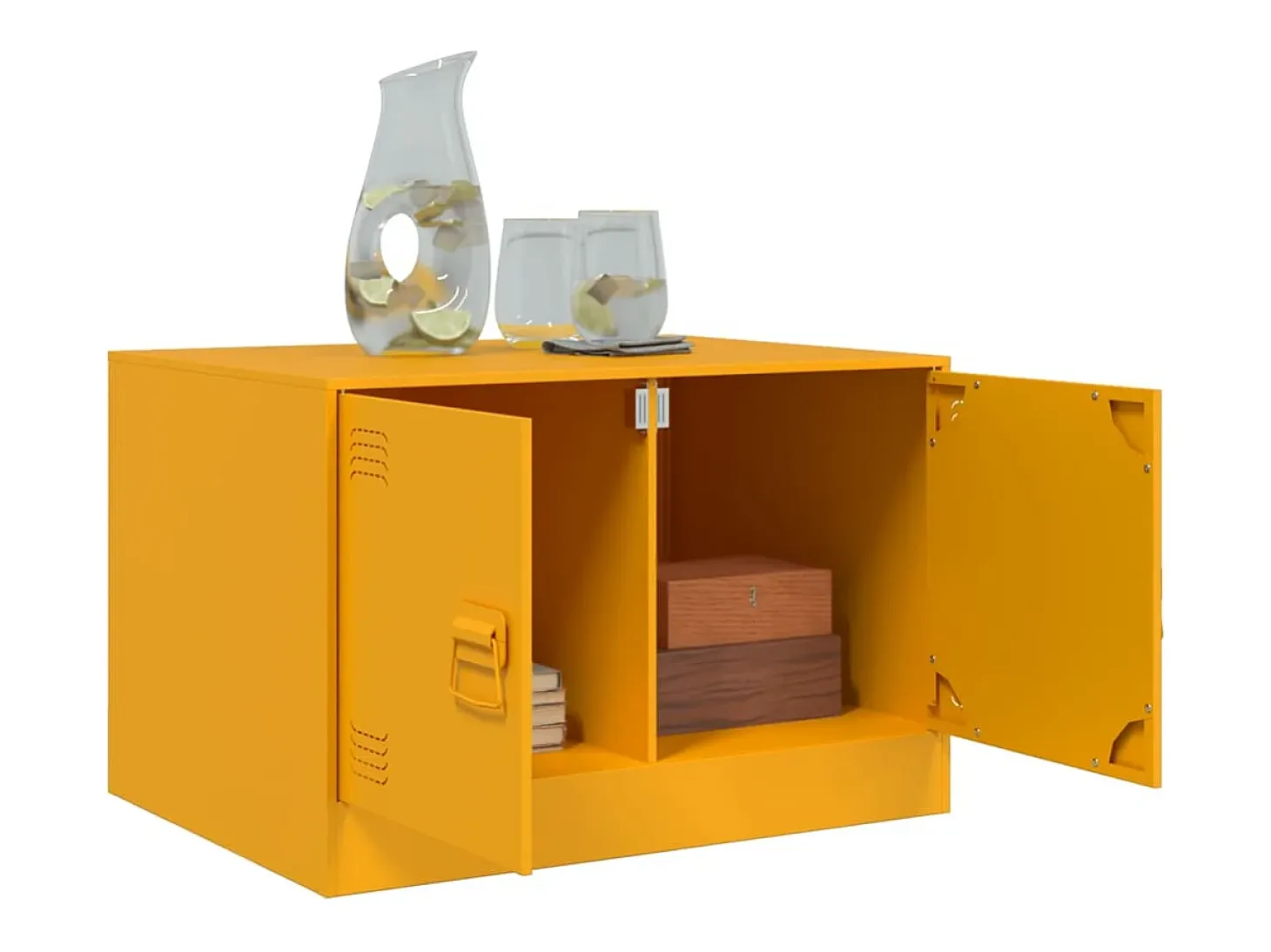 Mesa de centro de acero amarillo mostaza 67x50x44 cm