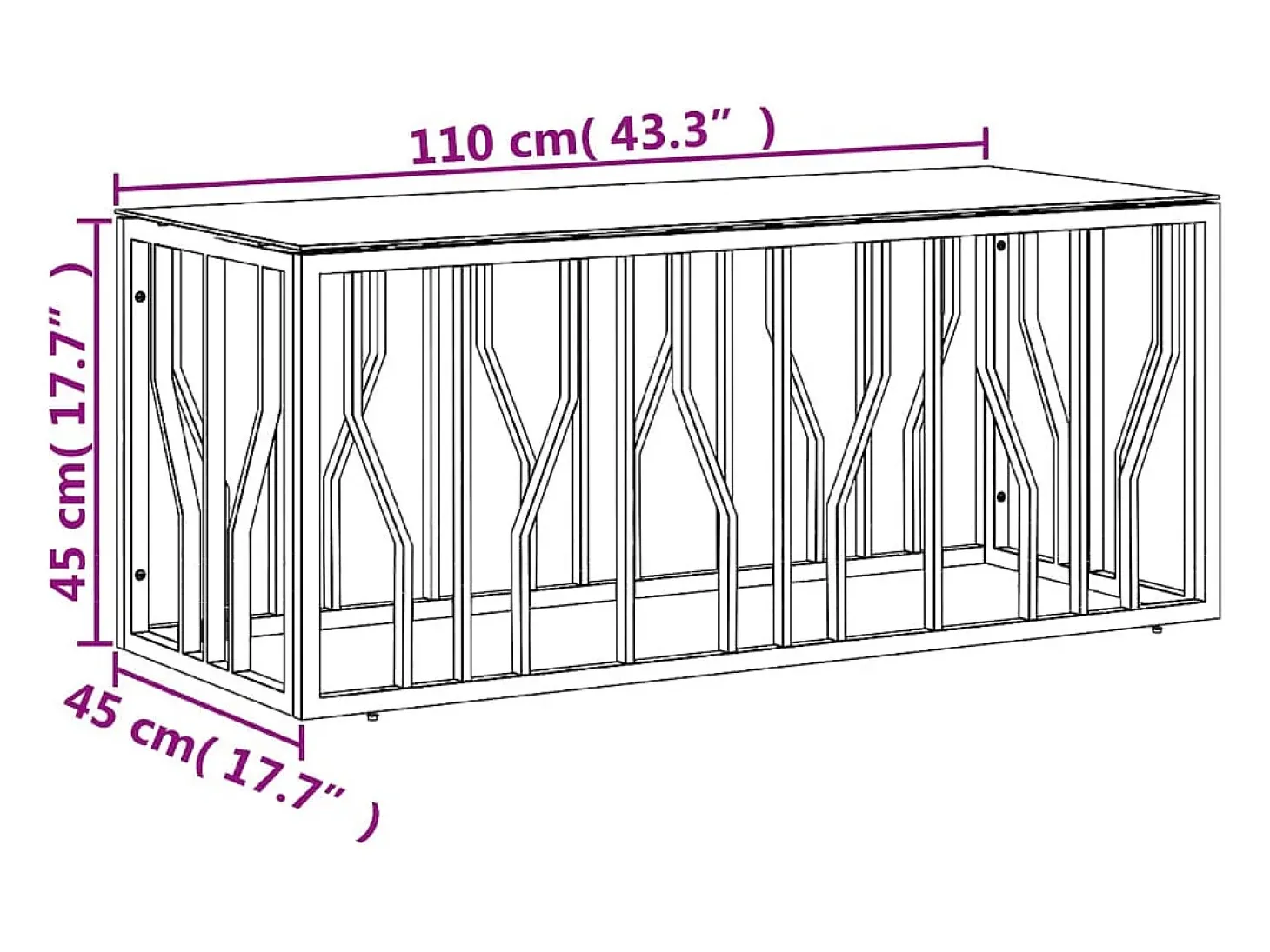 Mesa de centro de acero inoxidable y vidrio dorada 110x45x45 cm