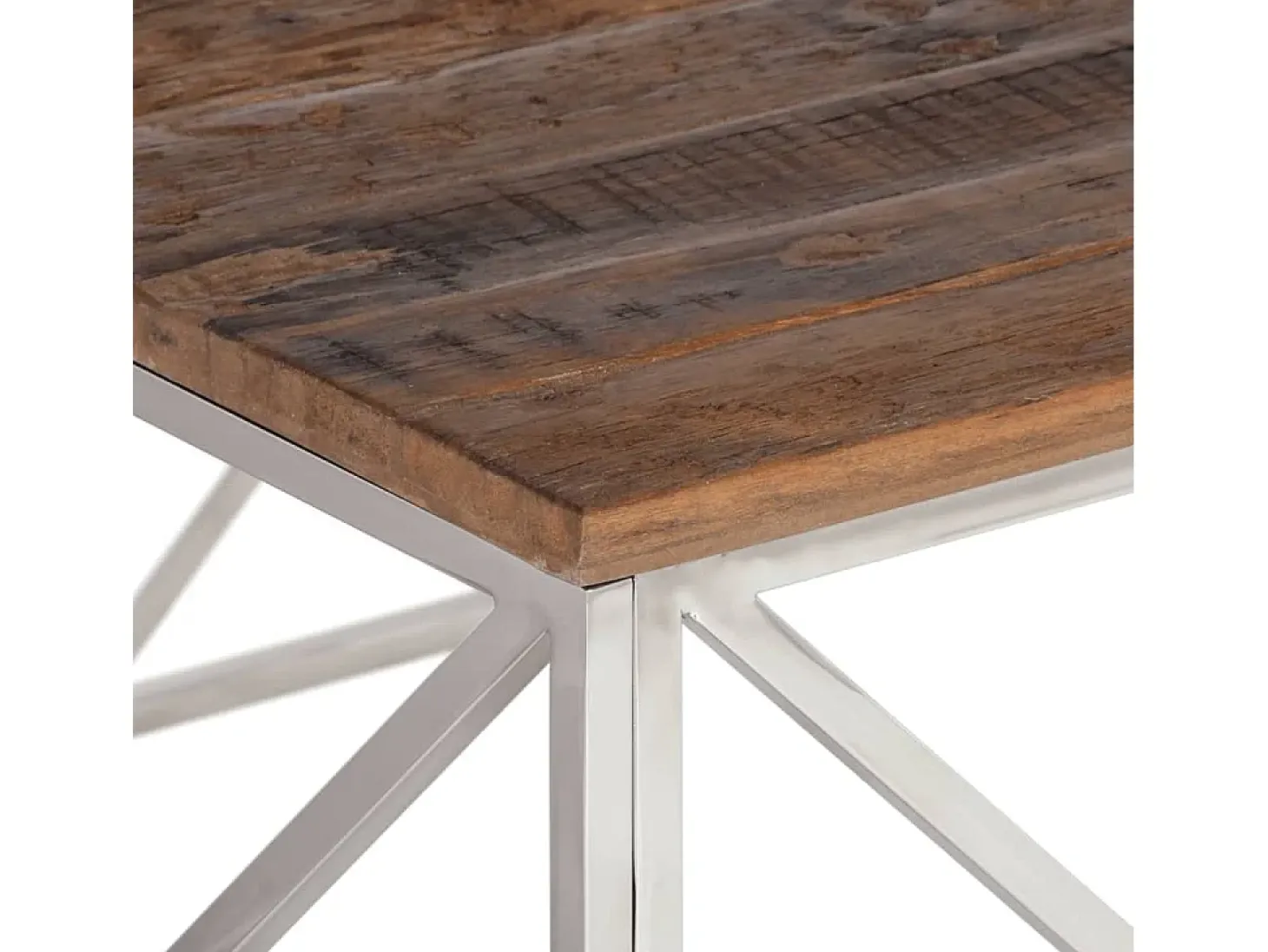 Mesa de centro de acero inoxidable plateado y madera maciza