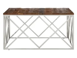 Mesa de centro de acero inoxidable plateado y madera maciza
