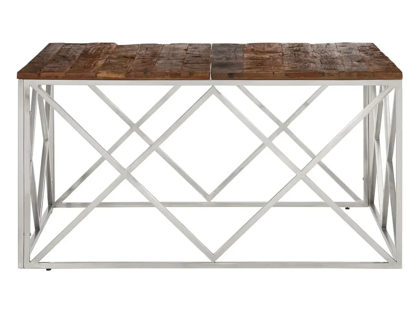 Mesa de centro de acero inoxidable plateado y madera maciza