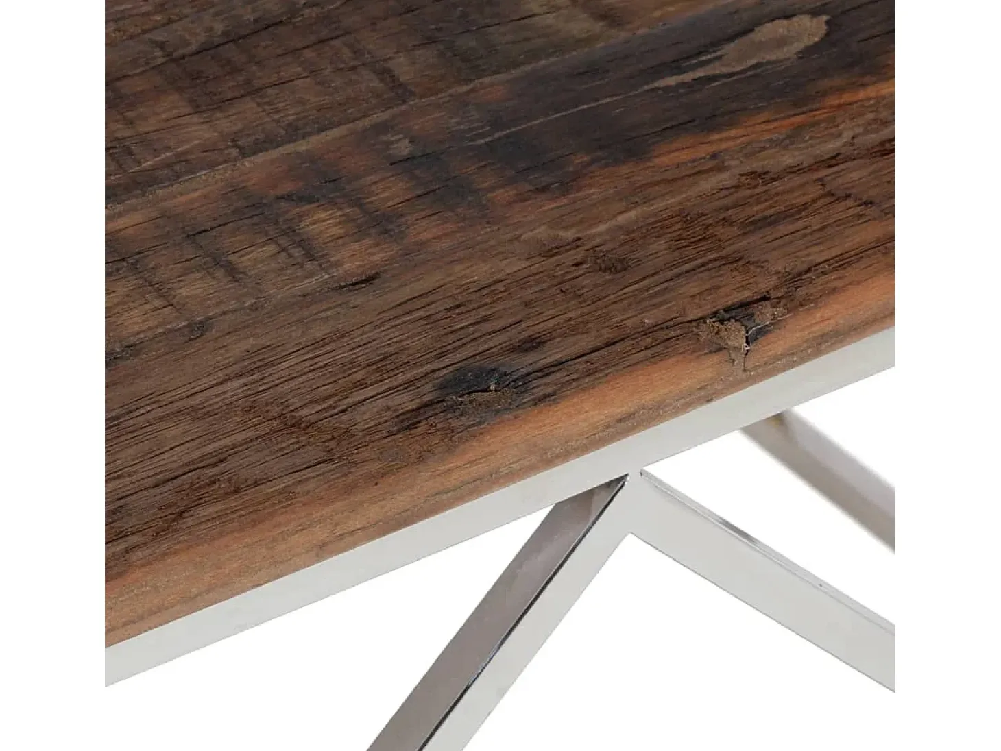 Mesa de centro de acero inoxidable plateado y madera maciza