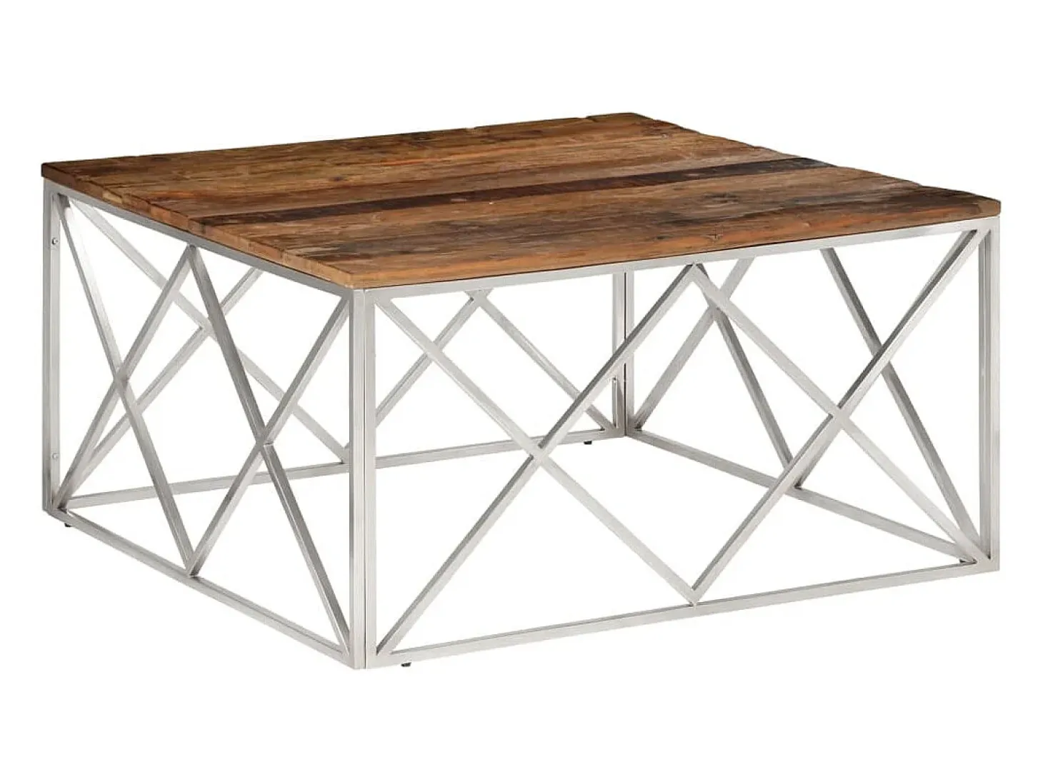Mesa de centro de acero inoxidable plateado y madera maciza