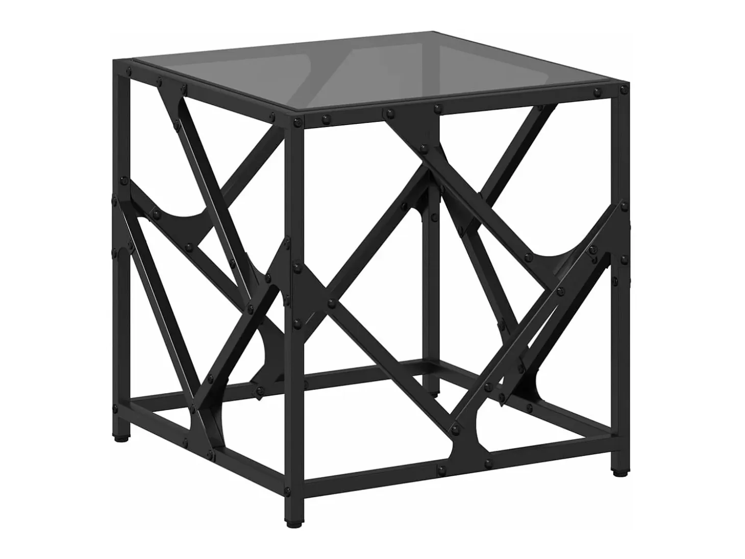 Mesa de centro de acero superficie de vidrio negra 40x40x41 cm