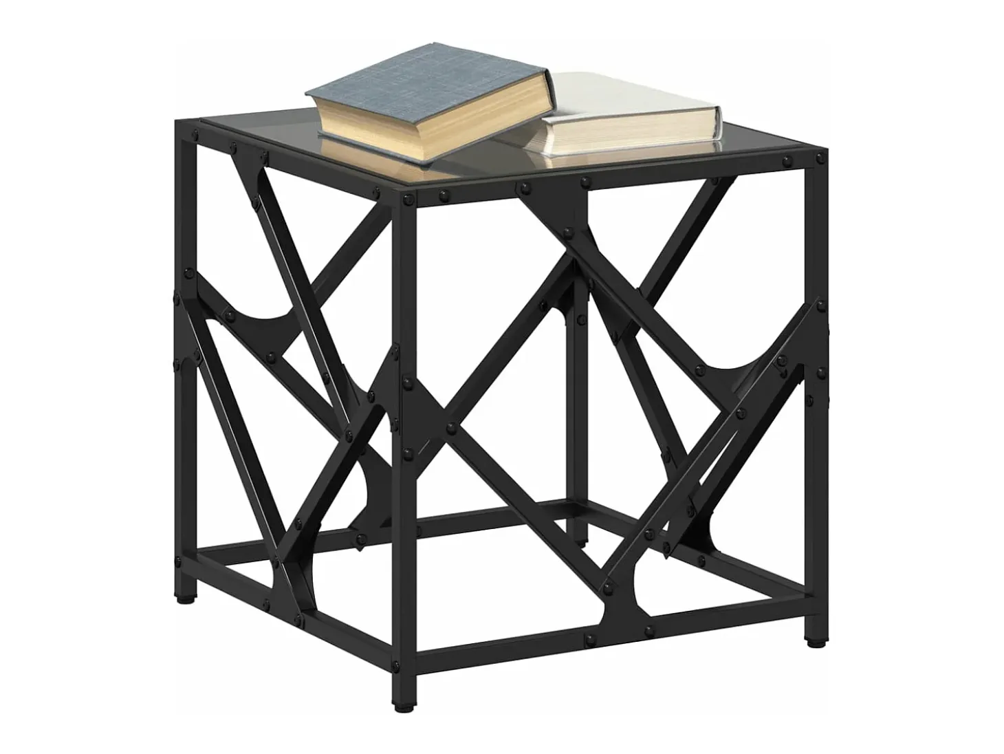 Mesa de centro de acero superficie de vidrio negra 40x40x41 cm