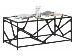 Mesa de centro de acero y tapa vidrio transparente 98,5x50x41cm