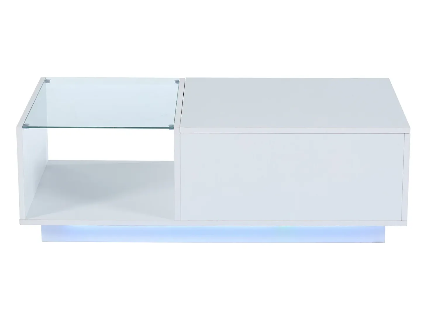 Mesa de centro de alto brillo - altura ajustable - con almacenamiento + estantes - blanco