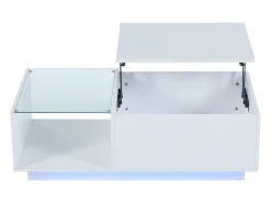 Mesa de centro de alto brillo - altura ajustable - con almacenamiento + estantes - blanco