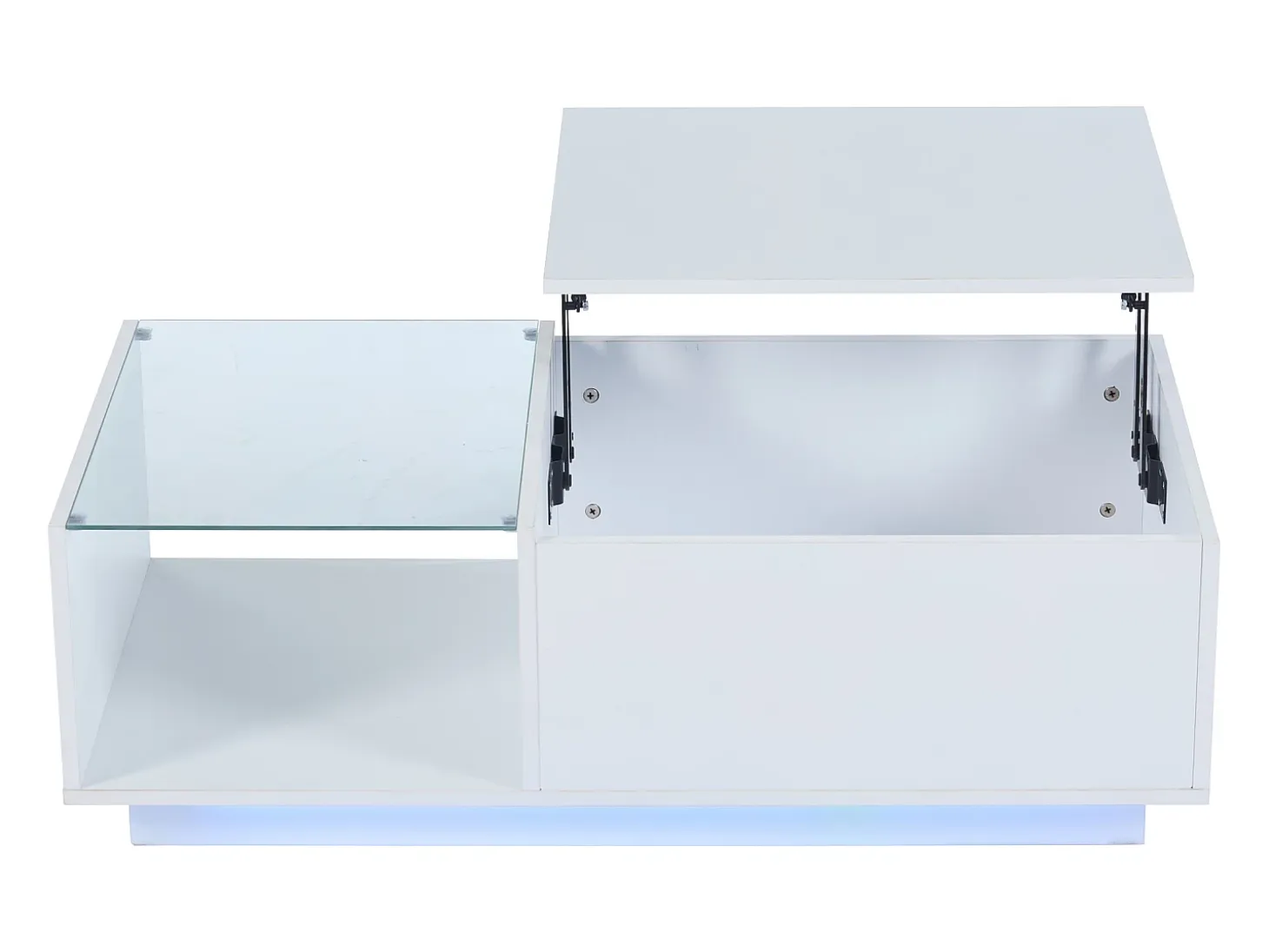 Mesa de centro de alto brillo - altura ajustable - con almacenamiento + estantes - blanco