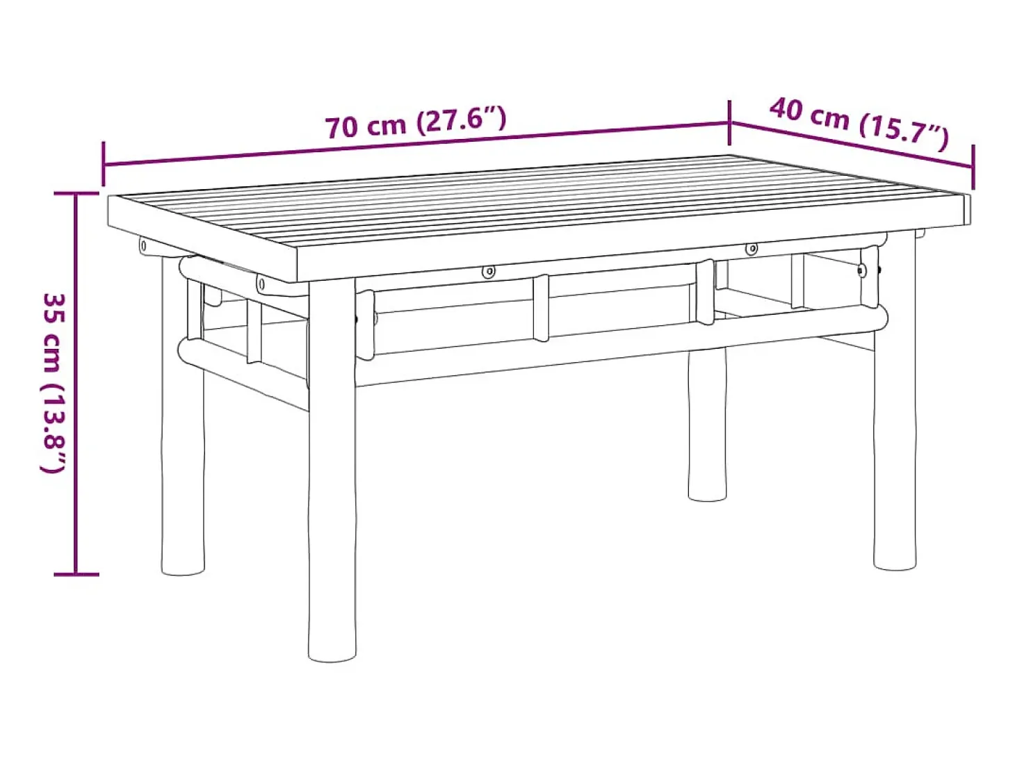 Mesa de centro de bambú 70x40x35 cm