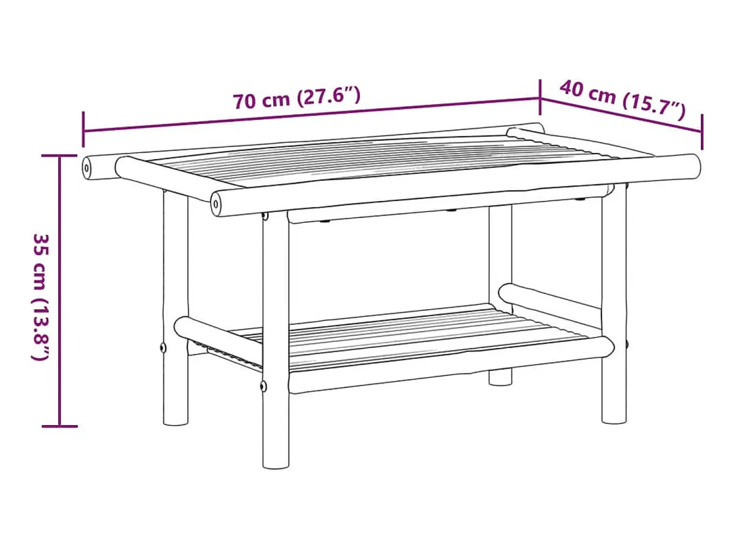 Mesa de centro de bambú 70x40x35 cm