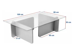 Mesa de centro de cristal templado - Efecto travertino beige y transparente - AZRA
