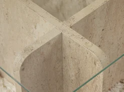 Mesa de centro de cristal templado - Efecto travertino beige y transparente - AZRA