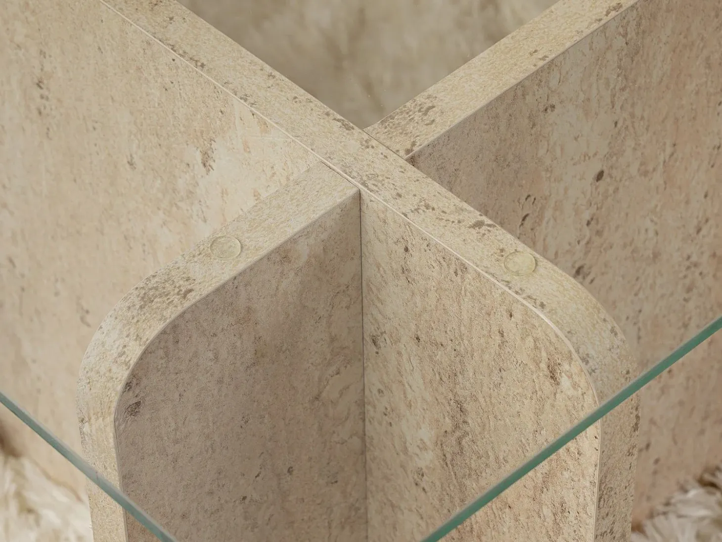 Mesa de centro de cristal templado - Efecto travertino beige y transparente - AZRA
