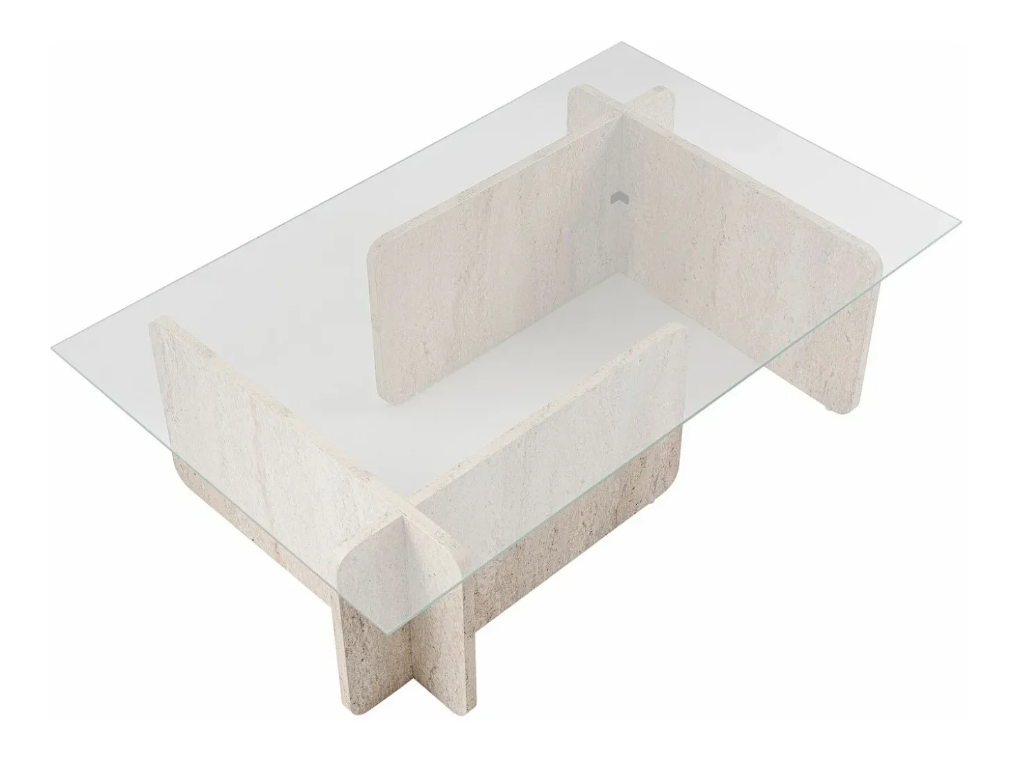 Mesa de centro de cristal templado - Efecto travertino beige y transparente - AZRA