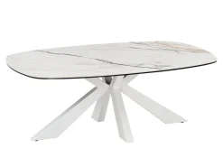 Mesa de centro de cristal templado, cerámica y metal - Efecto mármol blanco - DERIYA