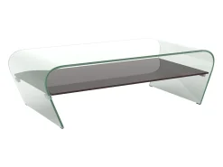 Mesa de centro de cristal curvado repisa negra lacada KELLY