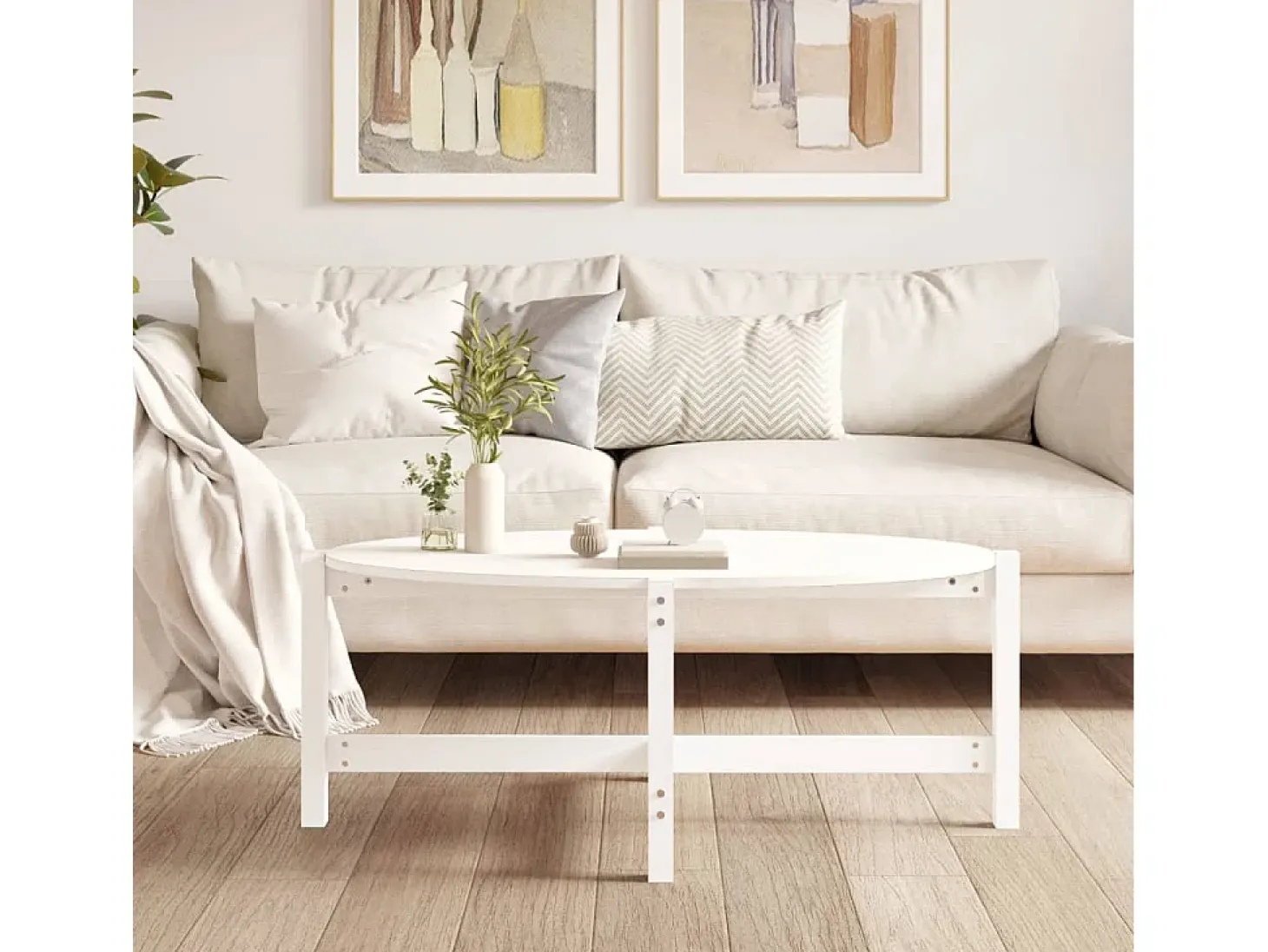 Mesa de centro de madera maciza de pino blanco 118x63x45 cm