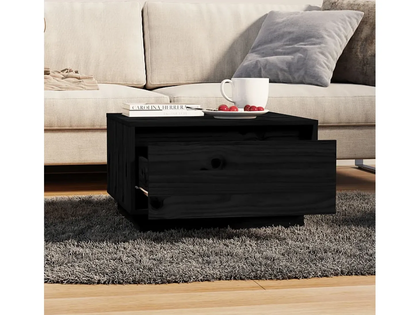 Mesa de centro de madera maciza de pino negro 55x56x32 cm