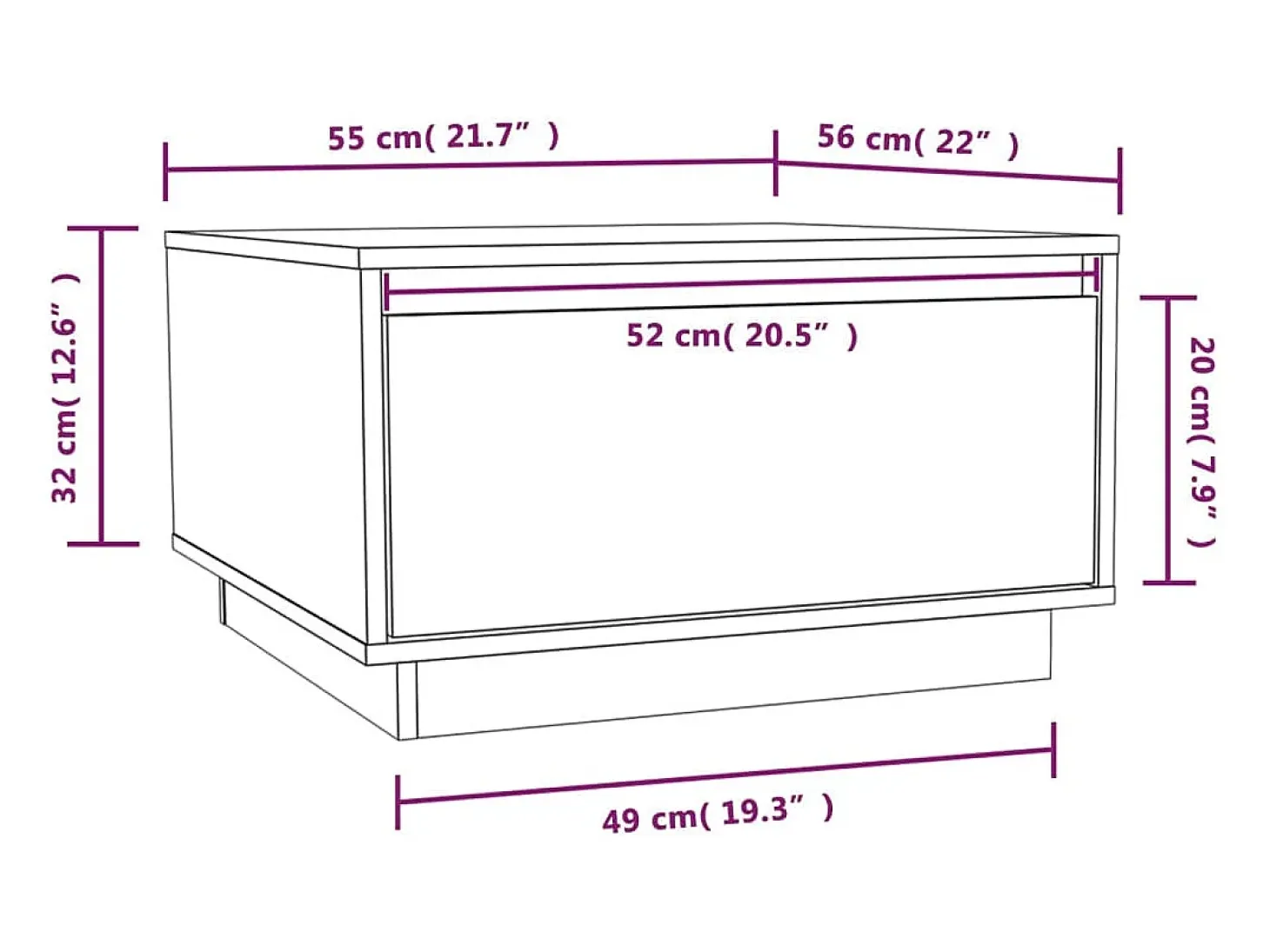 Mesa de centro de madera maciza de pino negro 55x56x32 cm