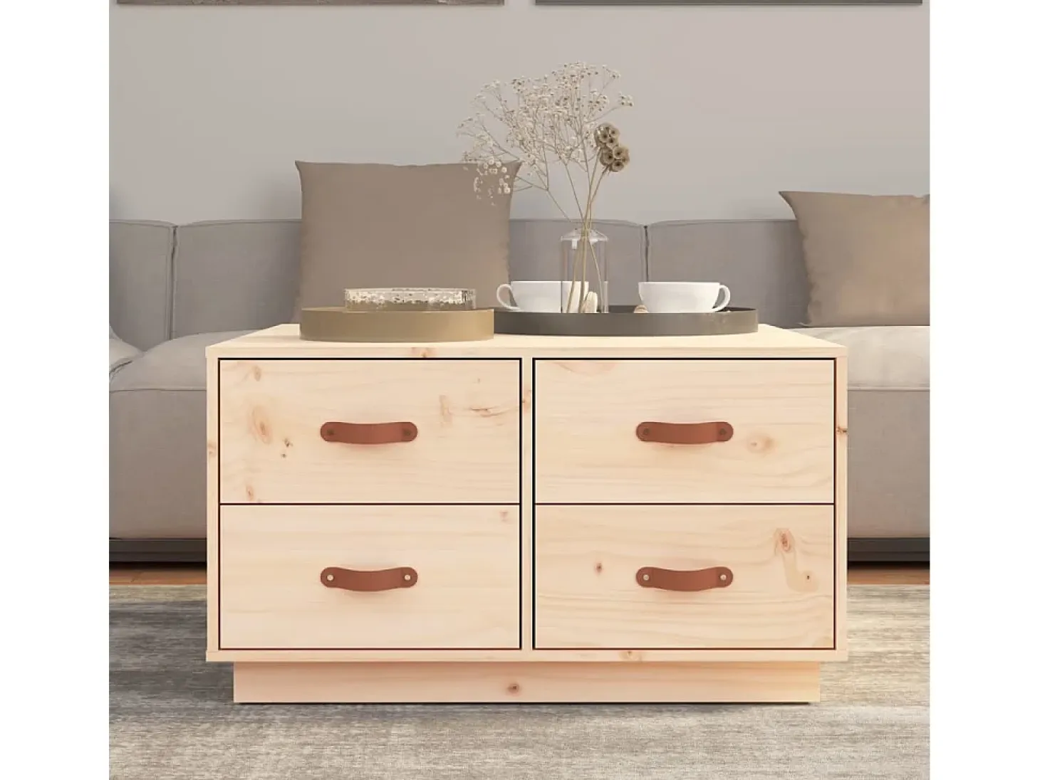 Mesa de centro de madera maciza de pino 80x80x45 cm