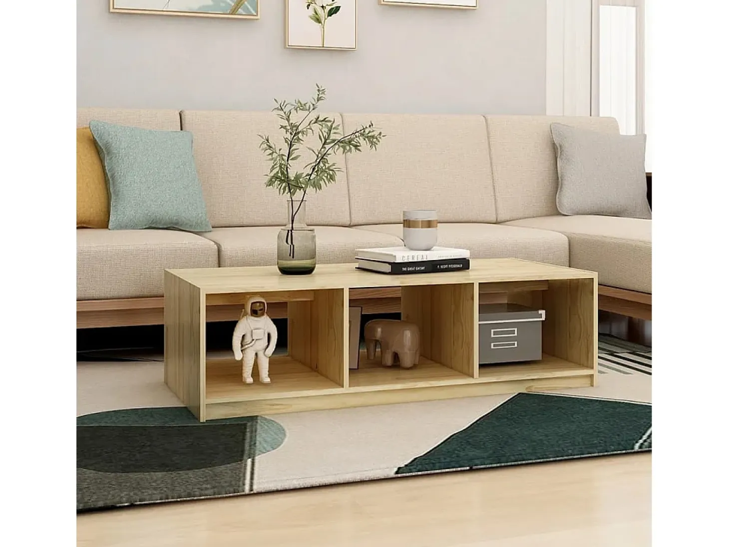 Mesa de centro de madera maciza de pino 110x50x34 cm